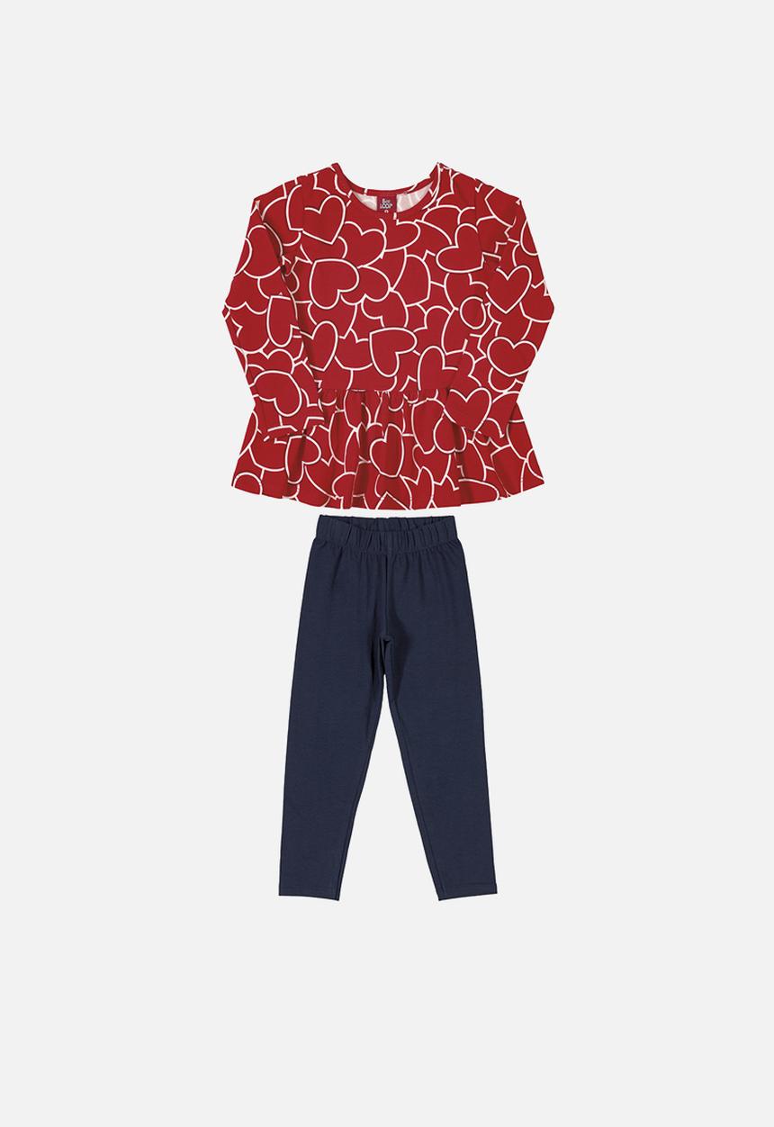 Bee Loop - Girls top & leggings set - red & navy