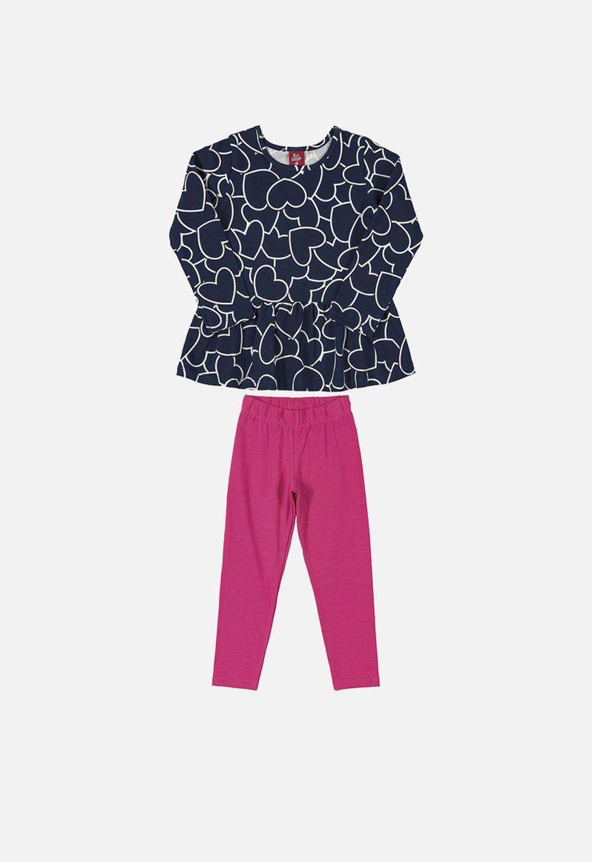 Bee Loop - Girls top & leggings set - navy & pink