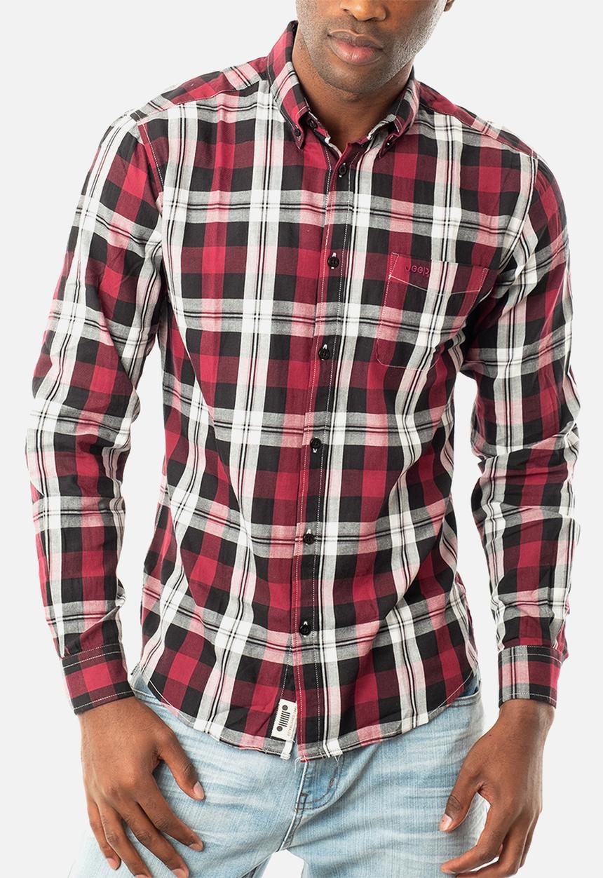 JEEP - Check regular fit shirt - burgundy