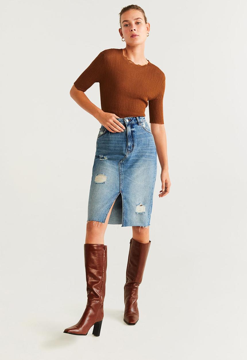 MANGO - T-shirt frisco - brown
