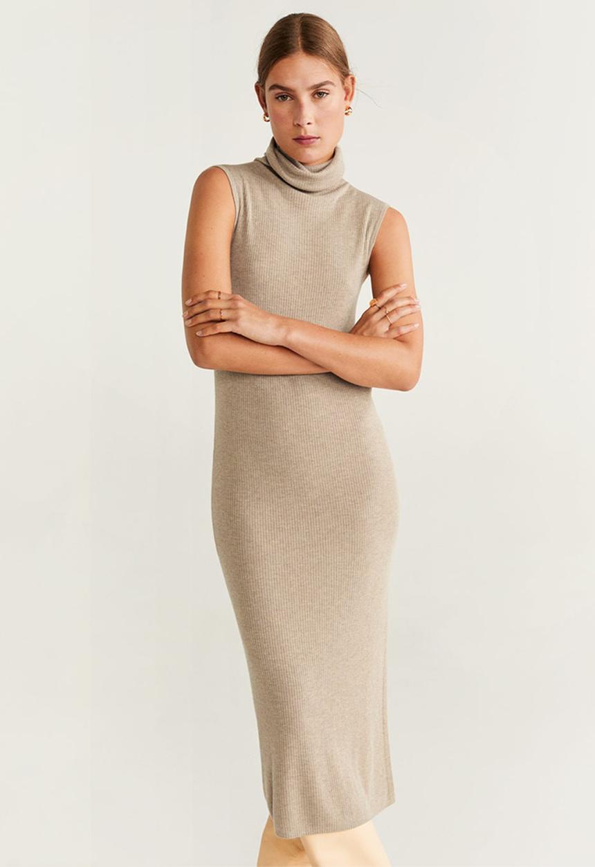 MANGO - Ribbed sleeveless dress - grey