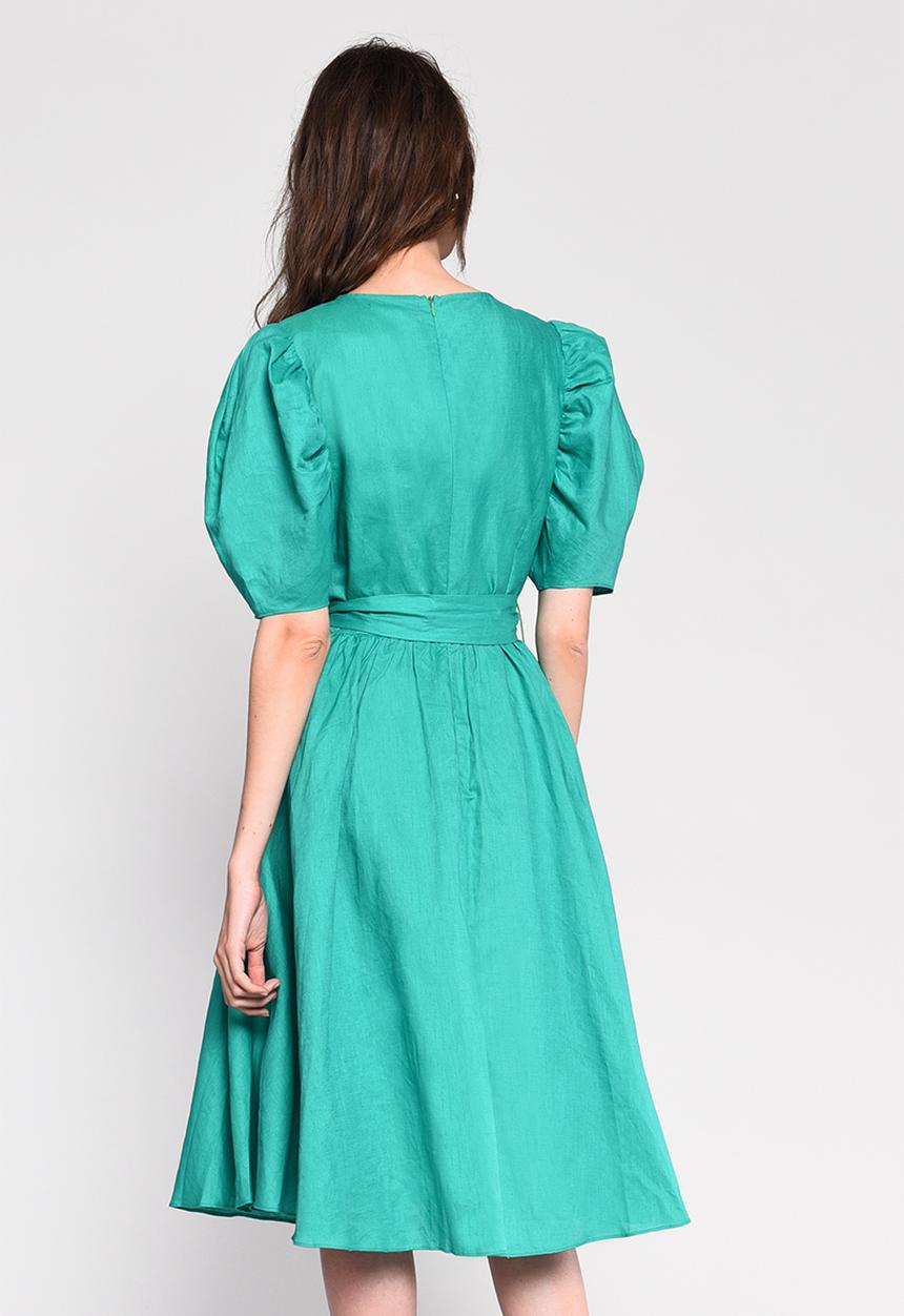 Glamorous - Full skirt wrap dress with puff sleeve - green