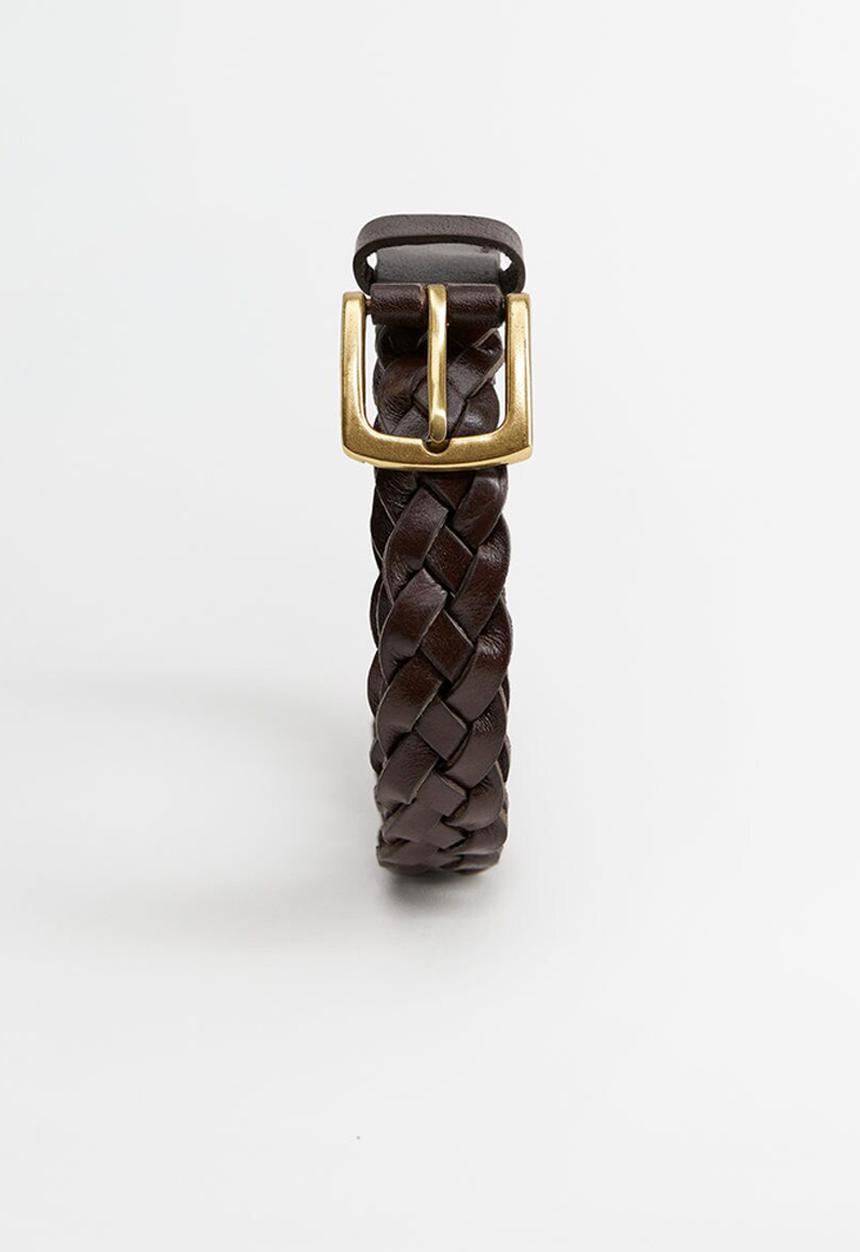 MANGO - Woven leather belt - brown