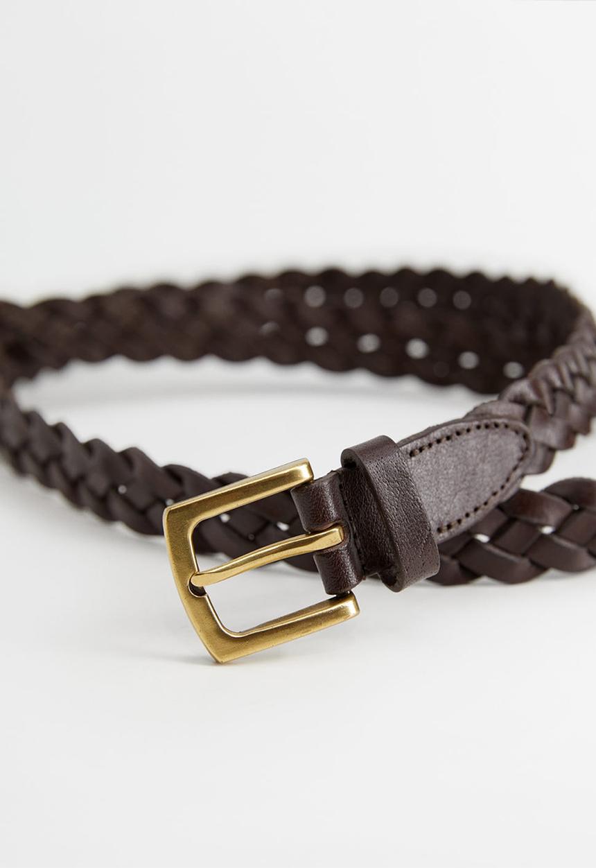 MANGO - Woven leather belt - brown