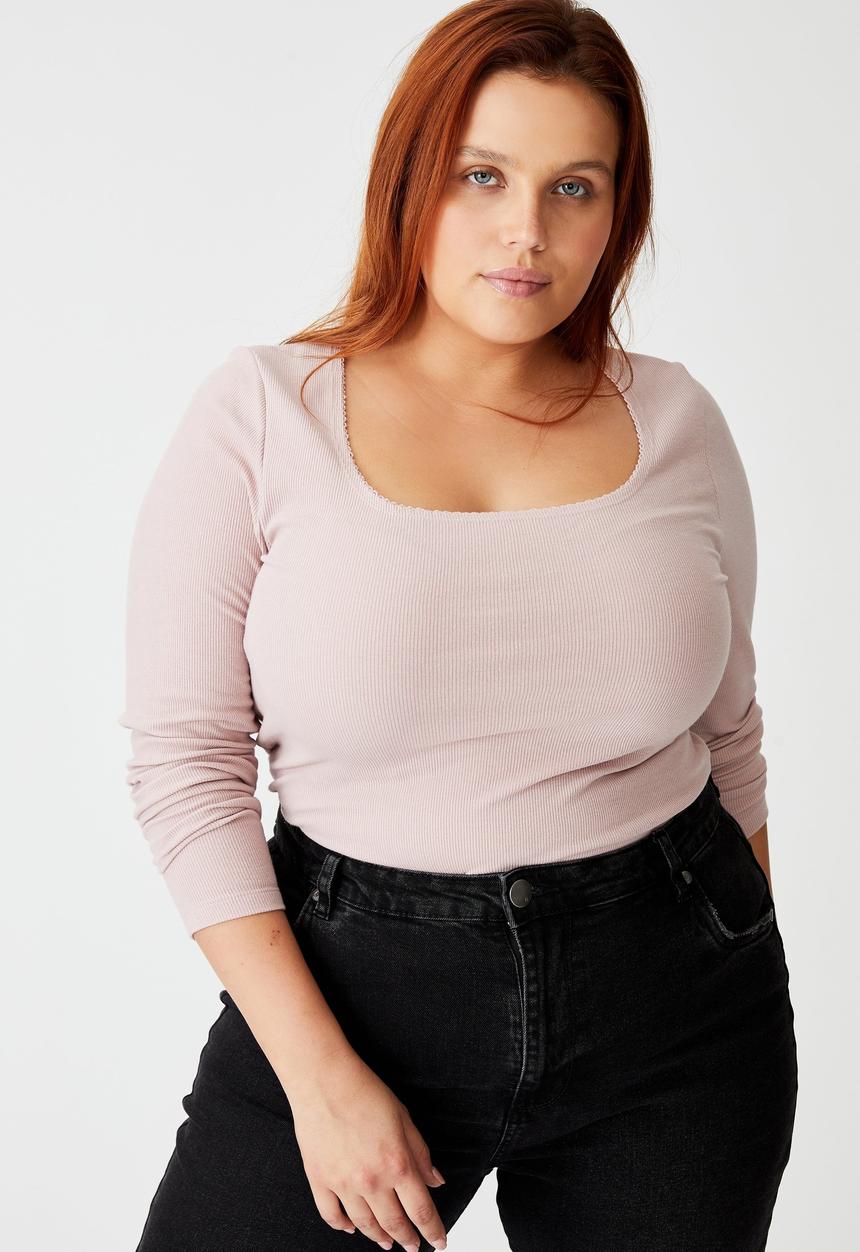 Cotton On - Curve sweetheart square neck long sleeve top - burnished lilac