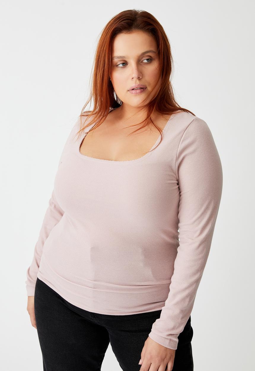Cotton On - Curve sweetheart square neck long sleeve top - burnished lilac