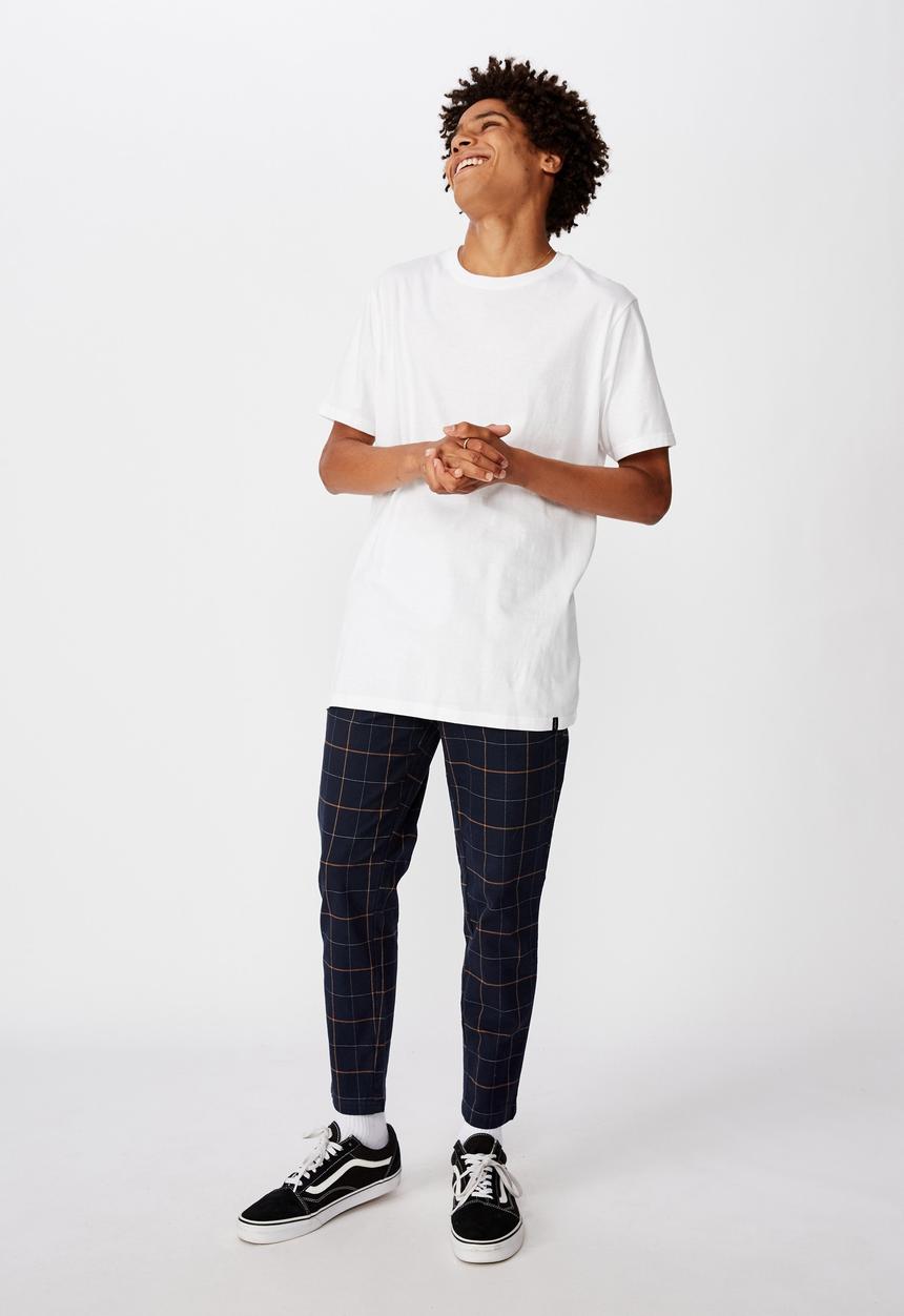 Factorie - Shadow pane check slim tapered leg pant - navy