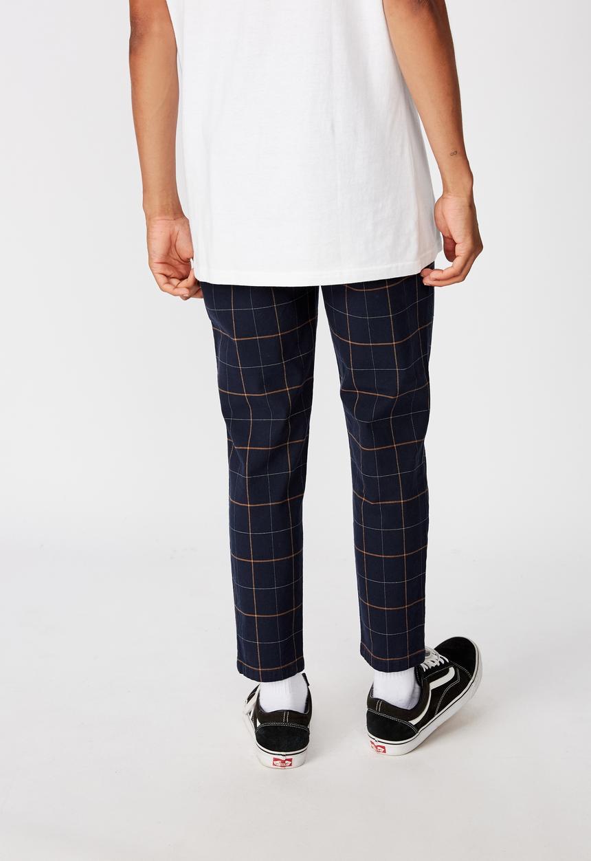 Factorie - Shadow pane check slim tapered leg pant - navy