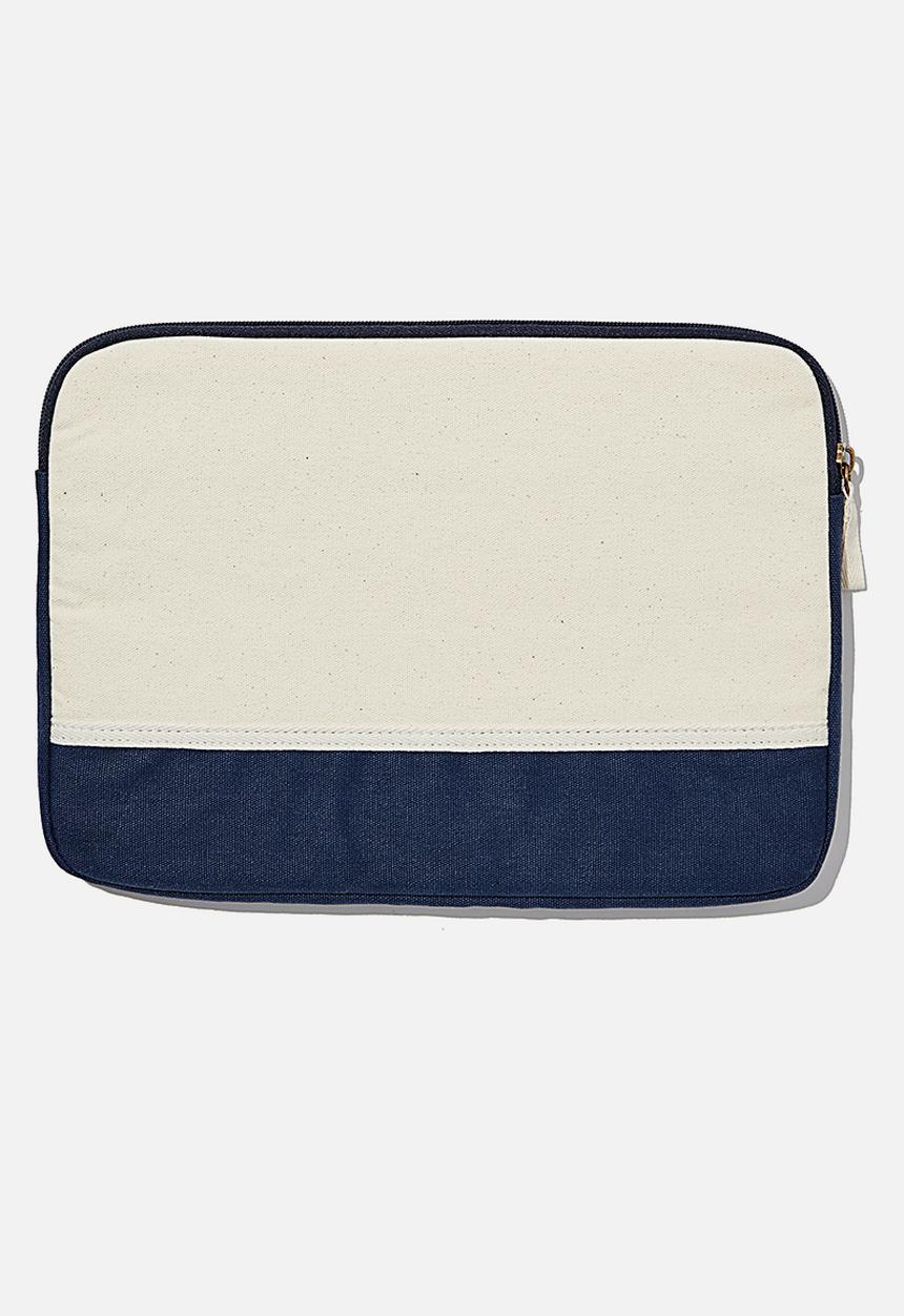Typo - Canvas 13 inch laptop case - natural & navy