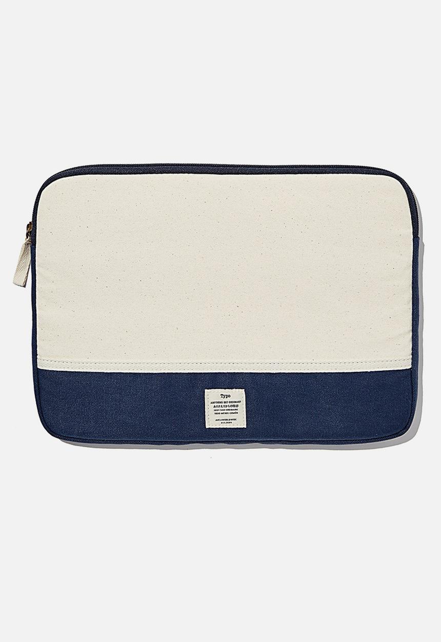 Typo - Canvas 13 inch laptop case - natural & navy