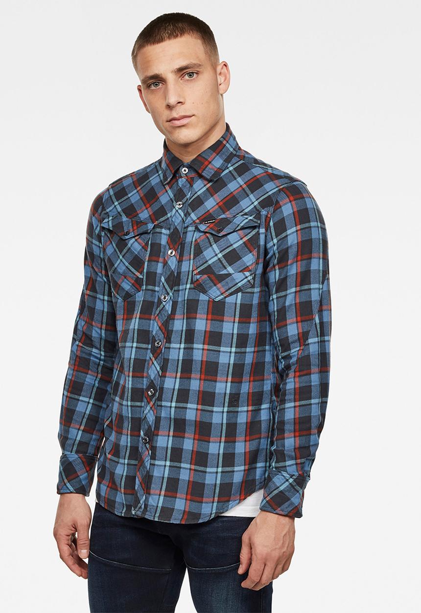 G-STAR - Arc 3d slim shirt long sleeve delft salie check - blue & red 