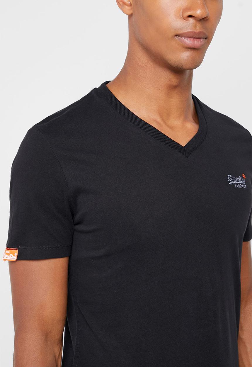 Superdry. - Orange label vintage embroidered v-neck tee - black