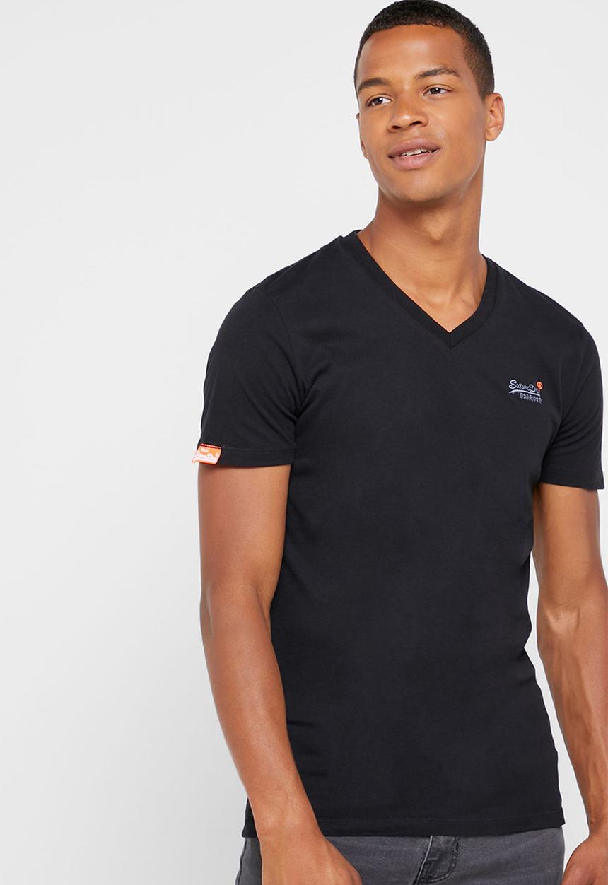 Superdry. - Orange label vintage embroidered v-neck tee - black