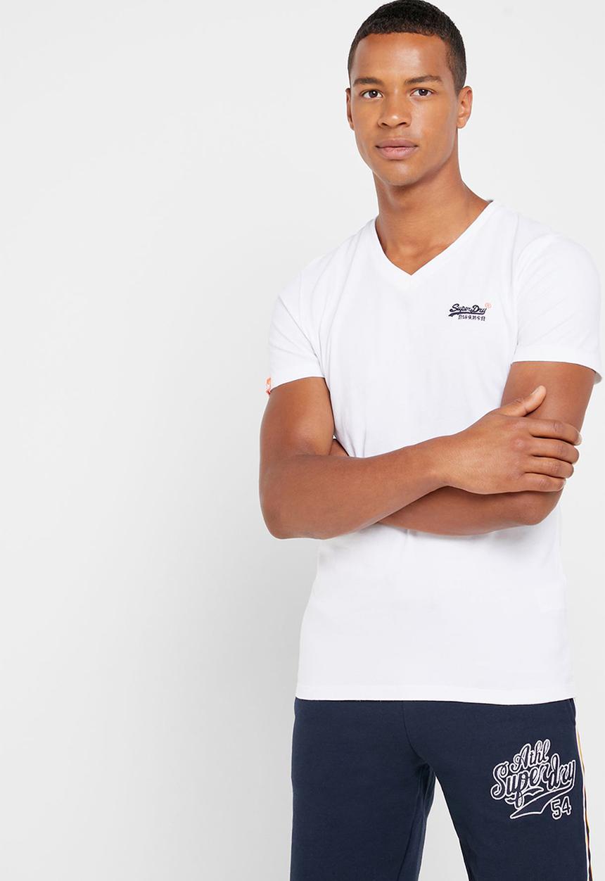 Superdry. - Orange label vintage embroidered v-neck tee - white