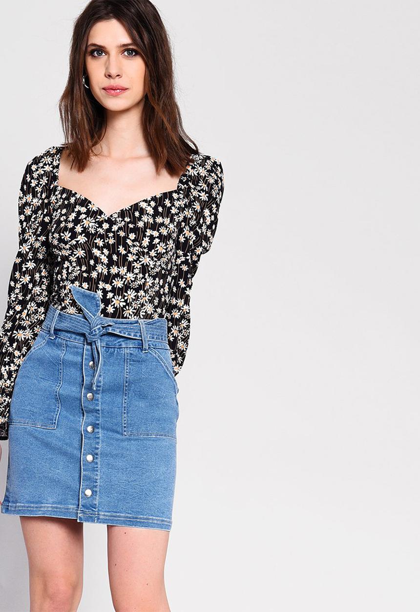 Glamorous - Petite button through denim skirt - blue