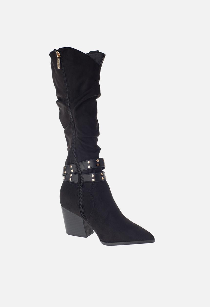 SISSY BOY - West foot forward over the knee cowboy boot - black