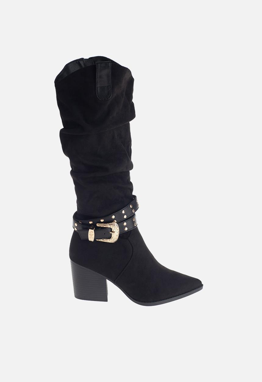 SISSY BOY - West foot forward over the knee cowboy boot - black