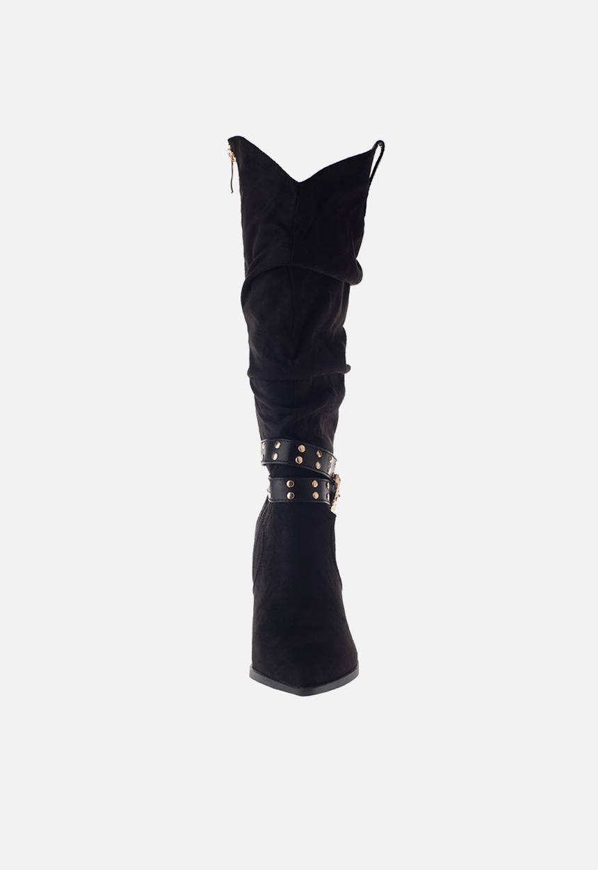 SISSY BOY - West foot forward over the knee cowboy boot - black