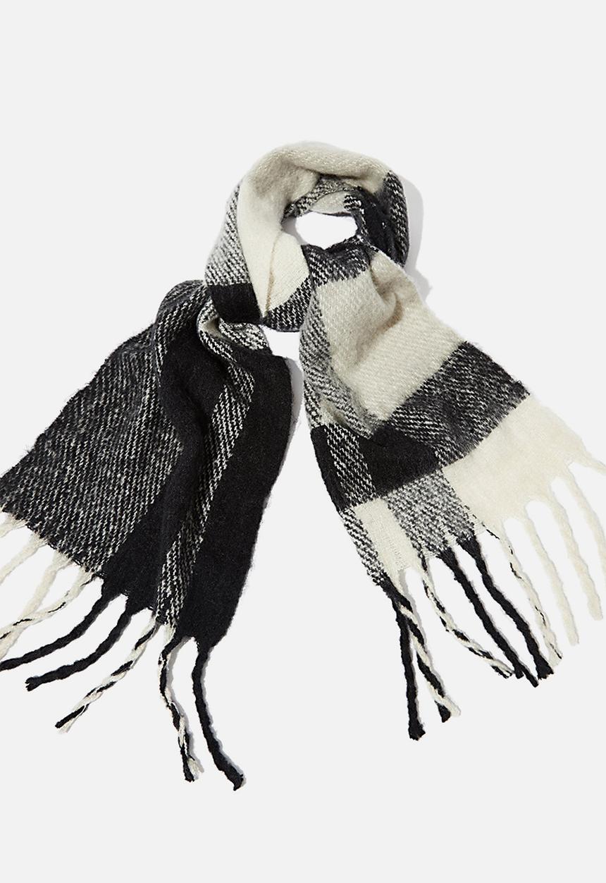 Rubi - Pippa brushed tassel scarf - black & white 