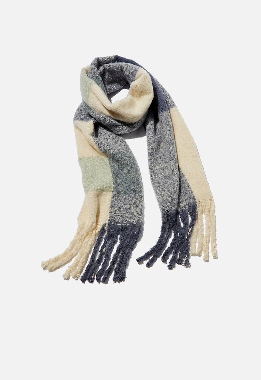 Rubi - Pippa brushed tassel scarf - navy & cream 