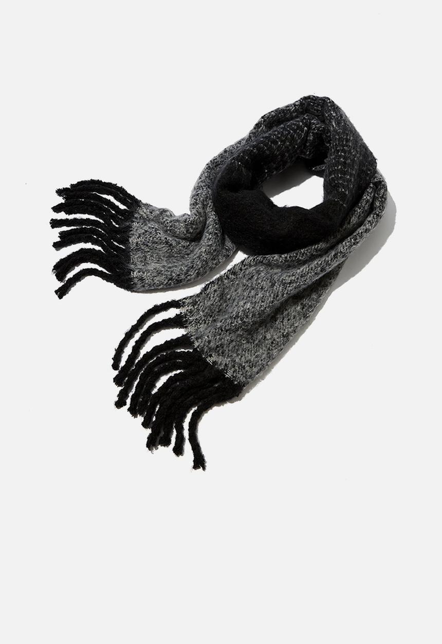 Rubi - Pippa brushed tassel scarf - black & grey 