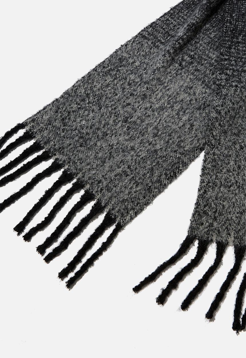 Rubi - Pippa brushed tassel scarf - black & grey 