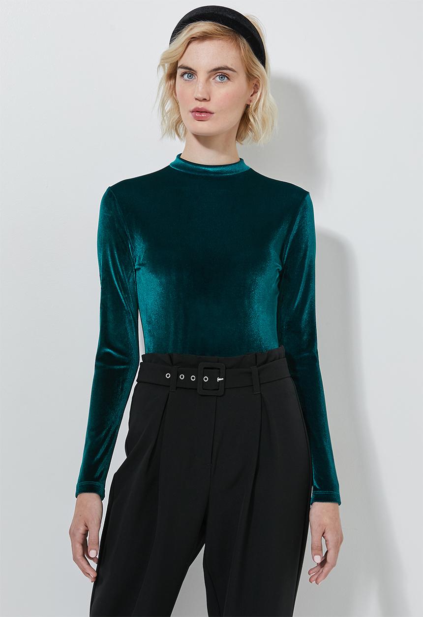 Superbalist - Velvet funnel neck bodysuit - teal
