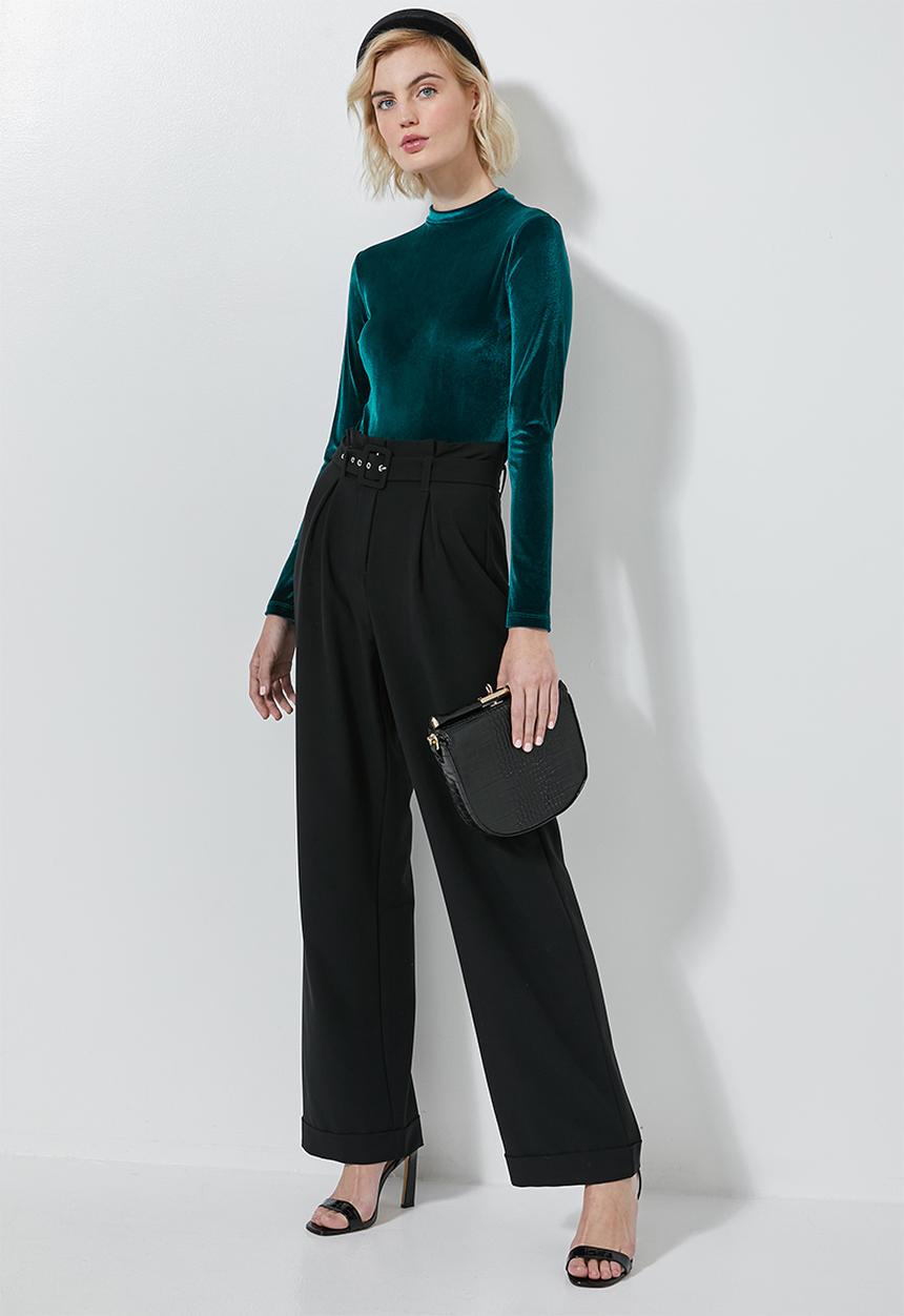 Superbalist - Velvet funnel neck bodysuit - teal