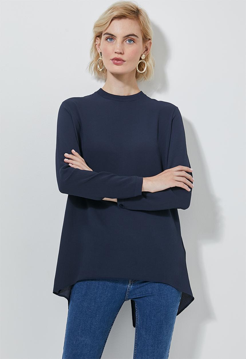 Superbalist - Longline high neck blouse with zip detail - navy