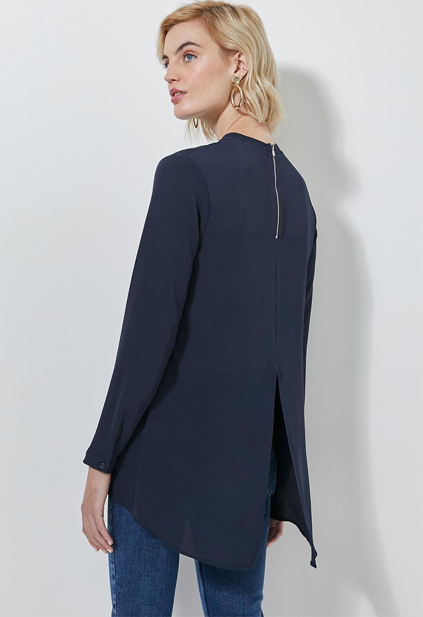 Superbalist - Longline high neck blouse with zip detail - navy