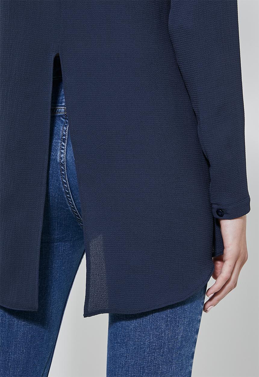 Superbalist - Longline high neck blouse with zip detail - navy