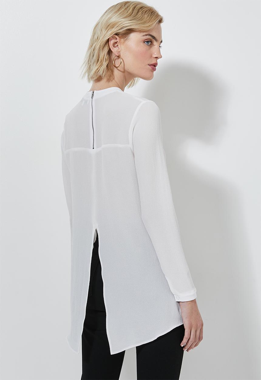 Superbalist - Longline high neck blouse with zip detail - white