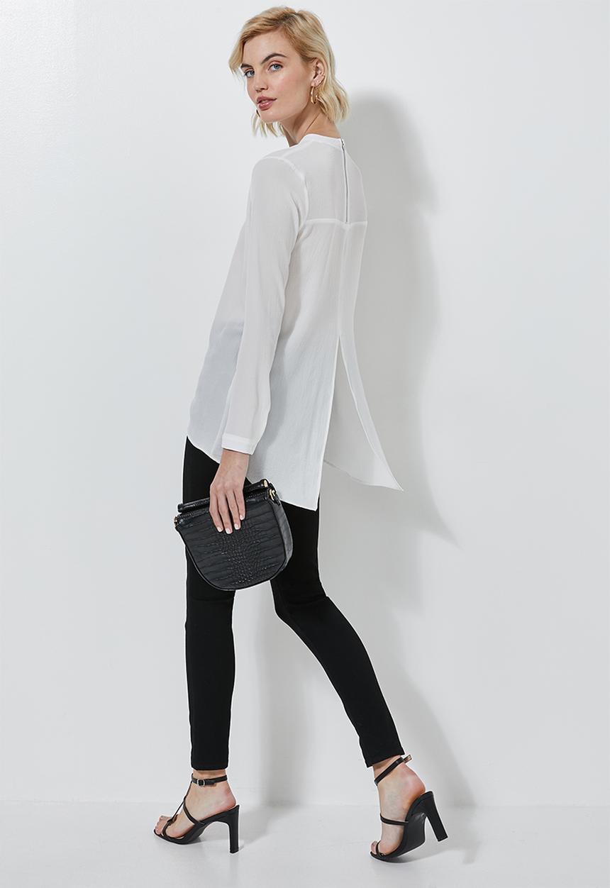 Superbalist - Longline high neck blouse with zip detail - white