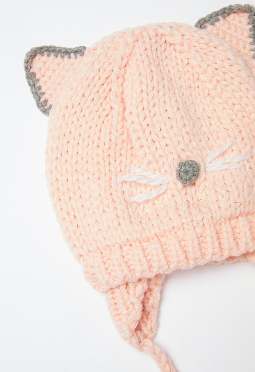 Pop Candy - Cat knitted hat - pink & grey