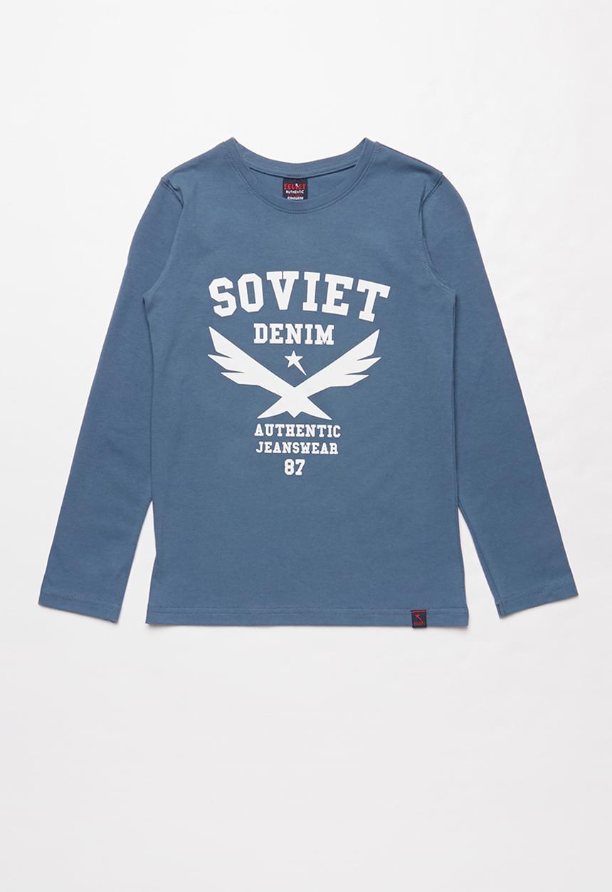 SOVIET - Boone long sleeve logo tee - blue