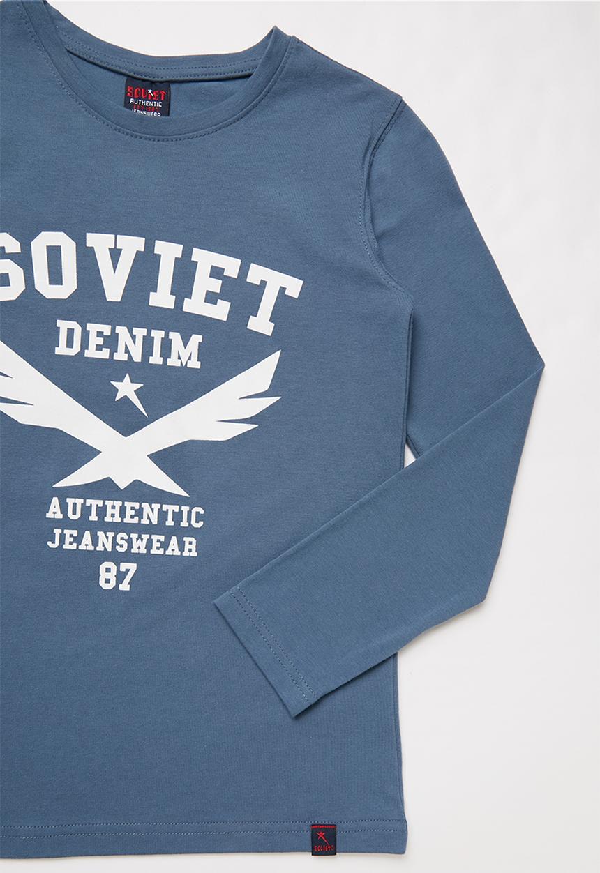 SOVIET - Boone long sleeve logo tee - blue