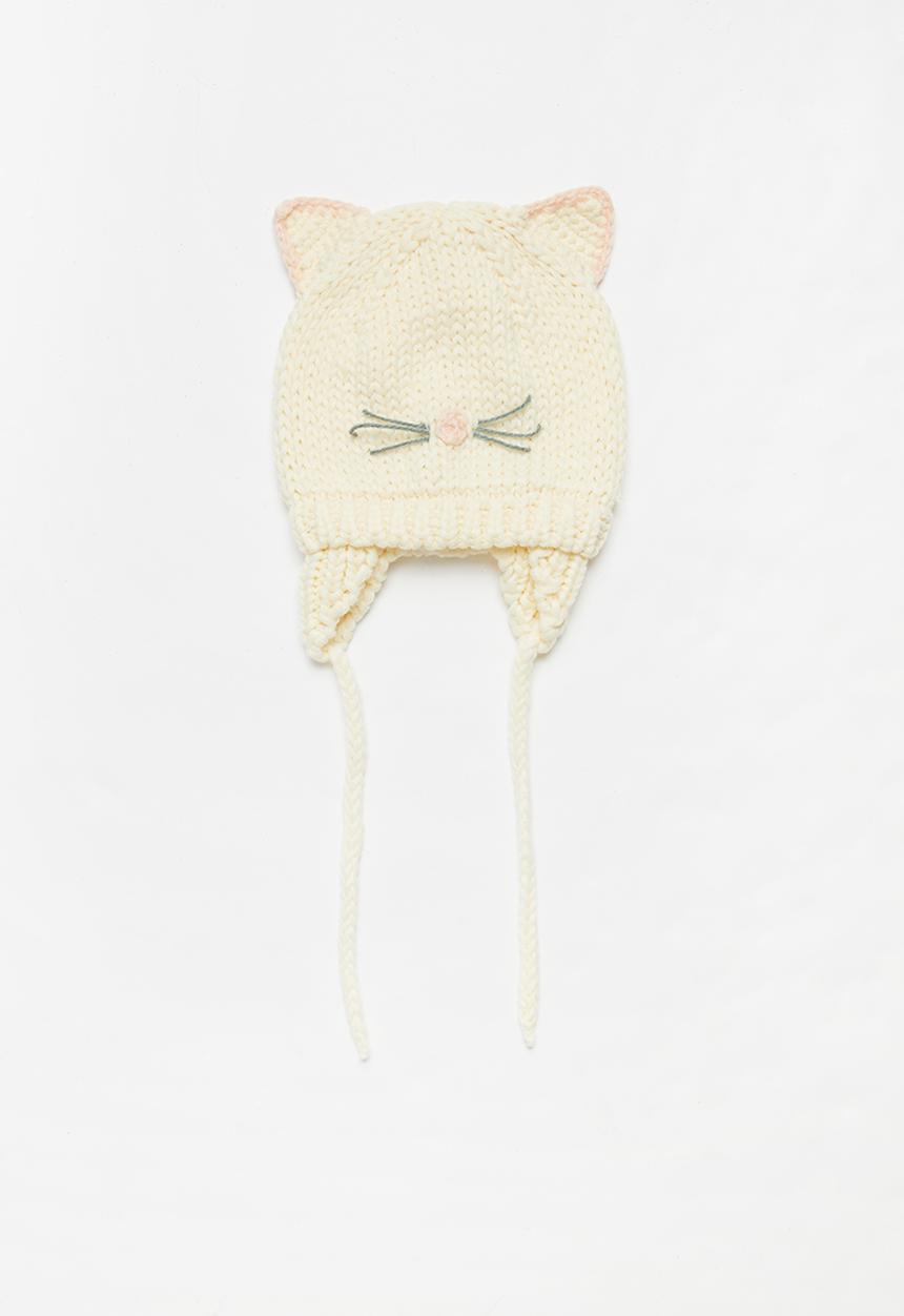 Pop Candy - Cat knitted hat - cream & pink