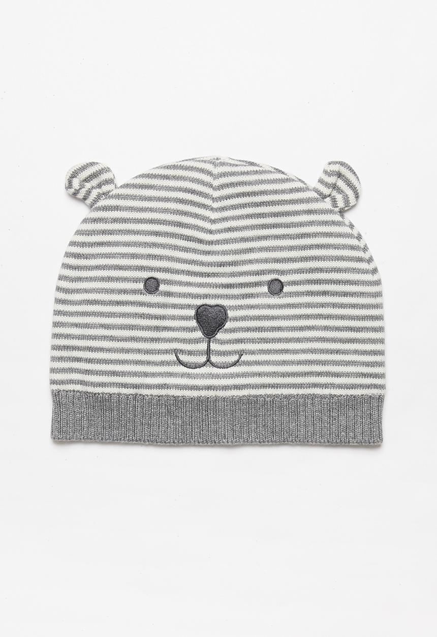 Pop Candy - Bear striped beanie - grey & white