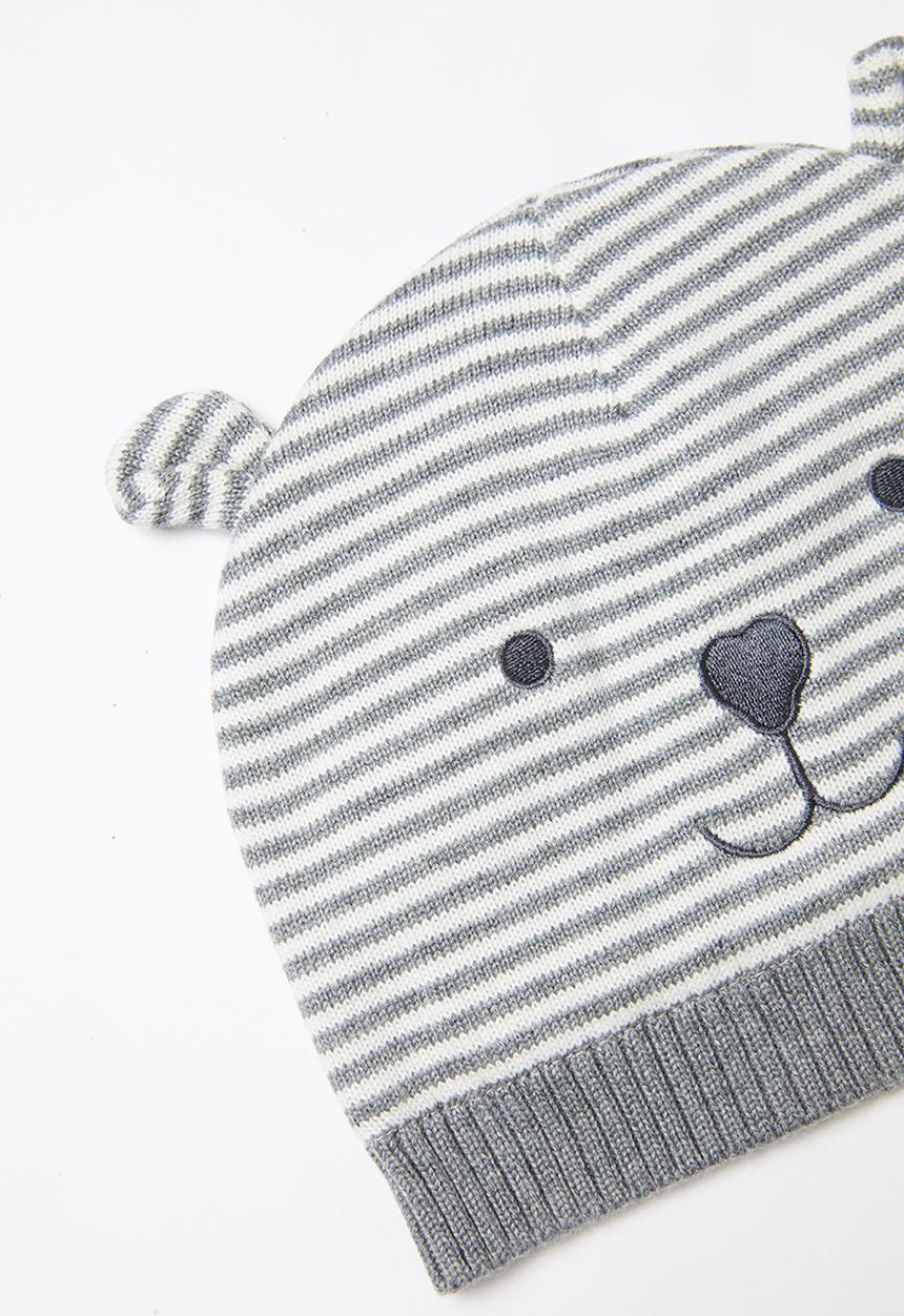 Pop Candy - Bear striped beanie - grey & white
