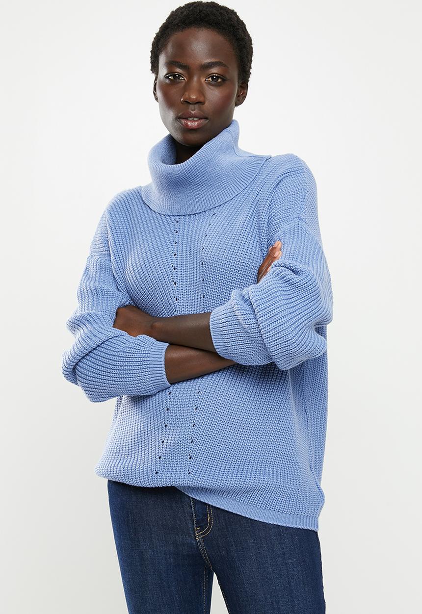 edit - Slouchy cowl neck jumper - blue