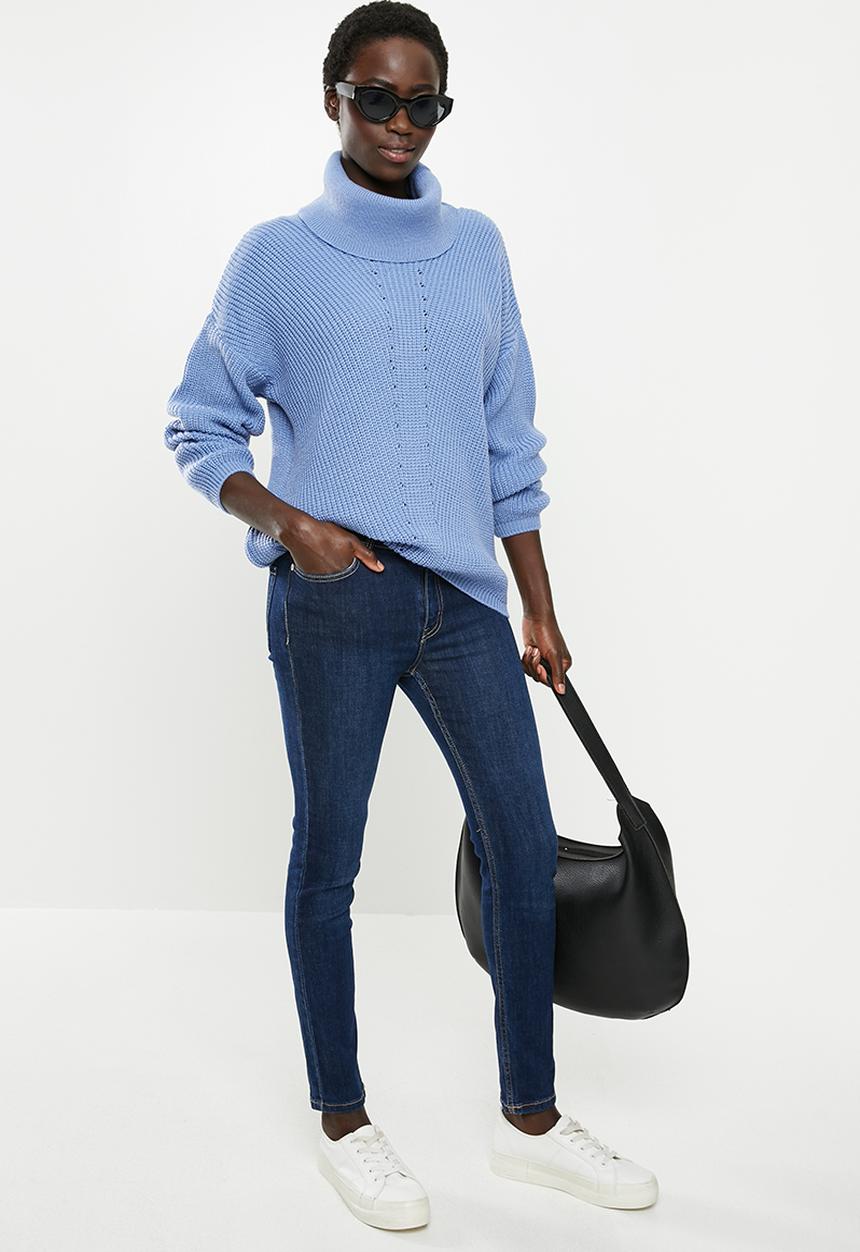 edit - Slouchy cowl neck jumper - blue