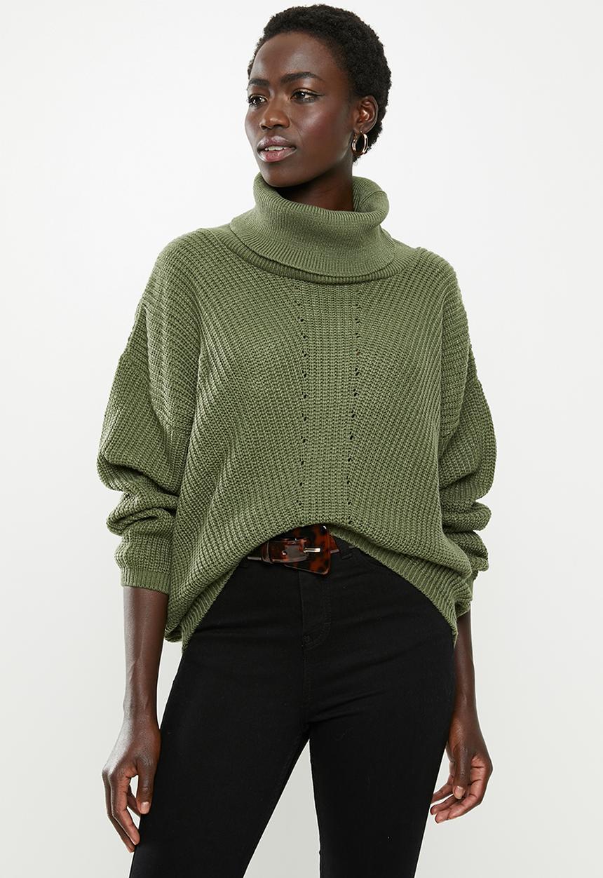 edit - Slouchy cowl neck jumper - khaki