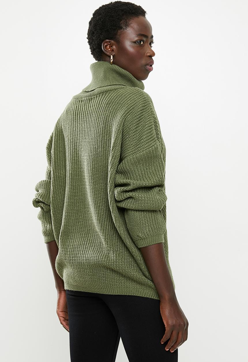 edit - Slouchy cowl neck jumper - khaki