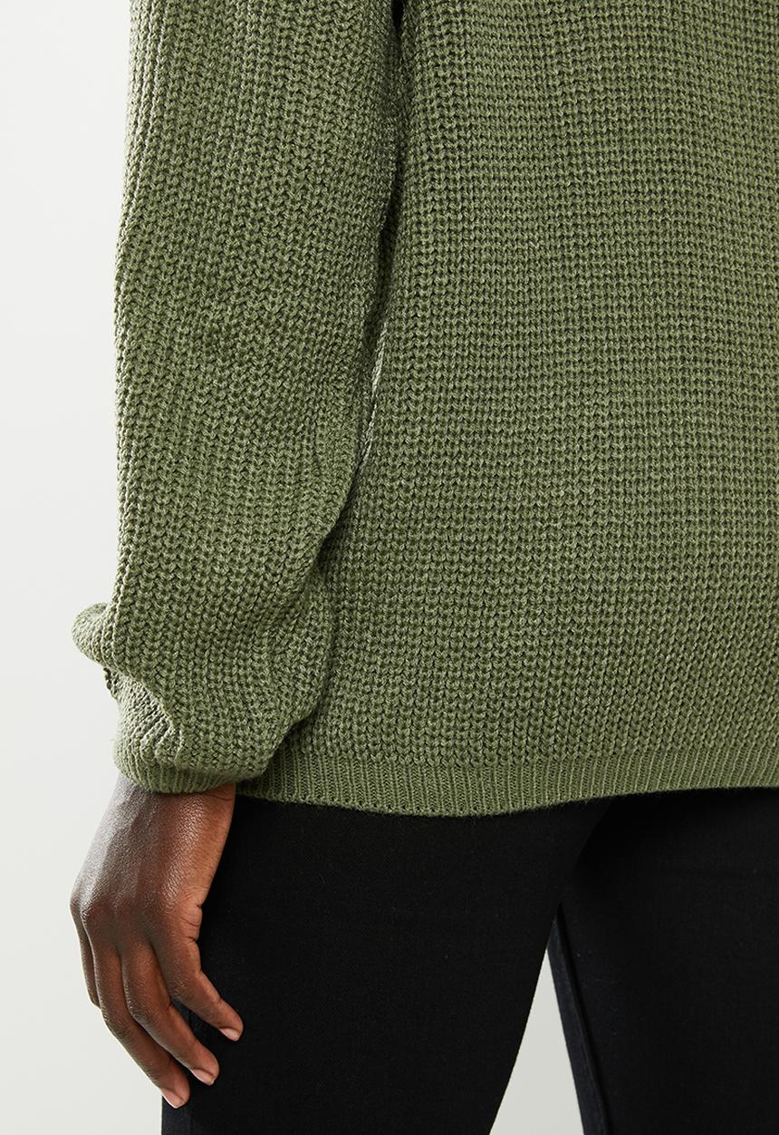 edit - Slouchy cowl neck jumper - khaki