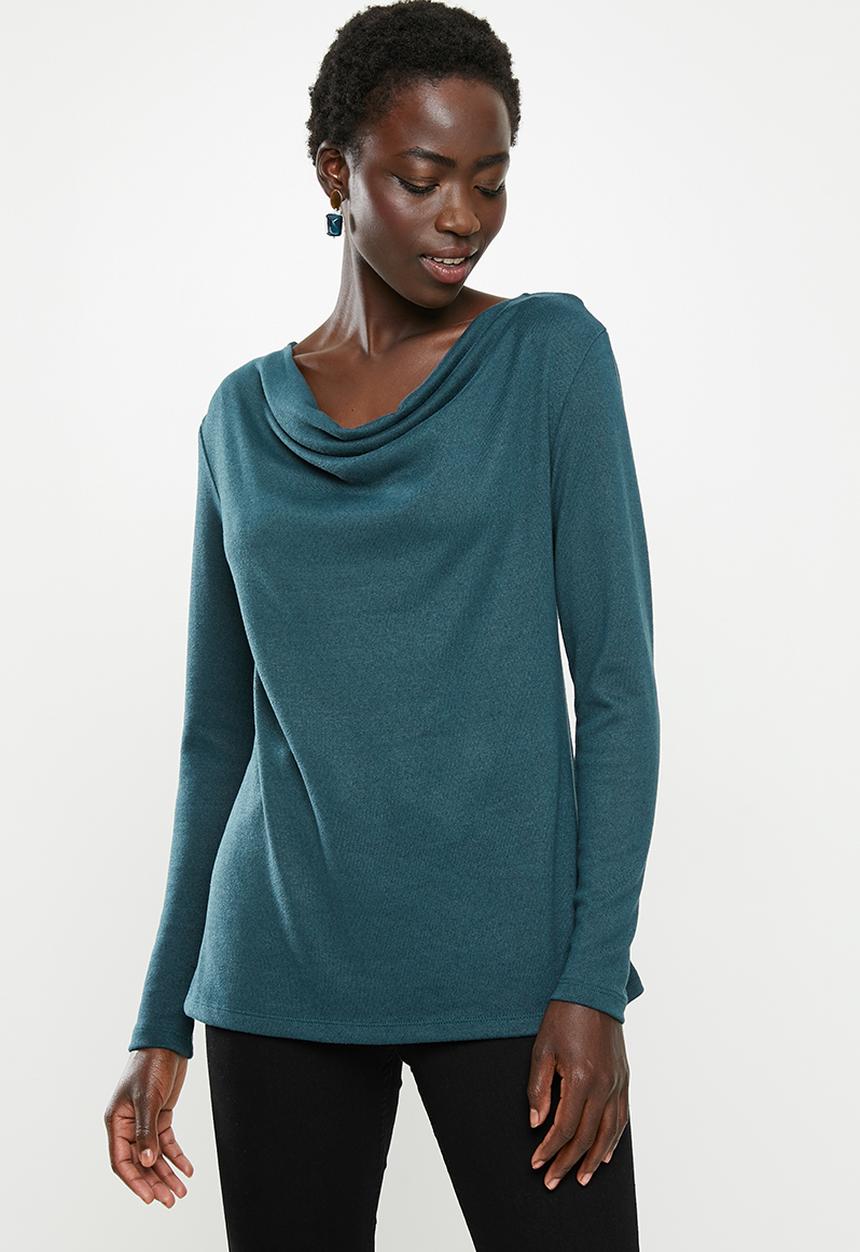 edit - Cowl neck cut & sew top - teal