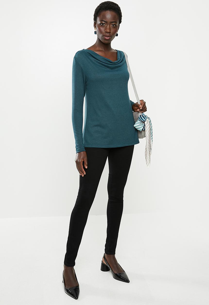 edit - Cowl neck cut & sew top - teal