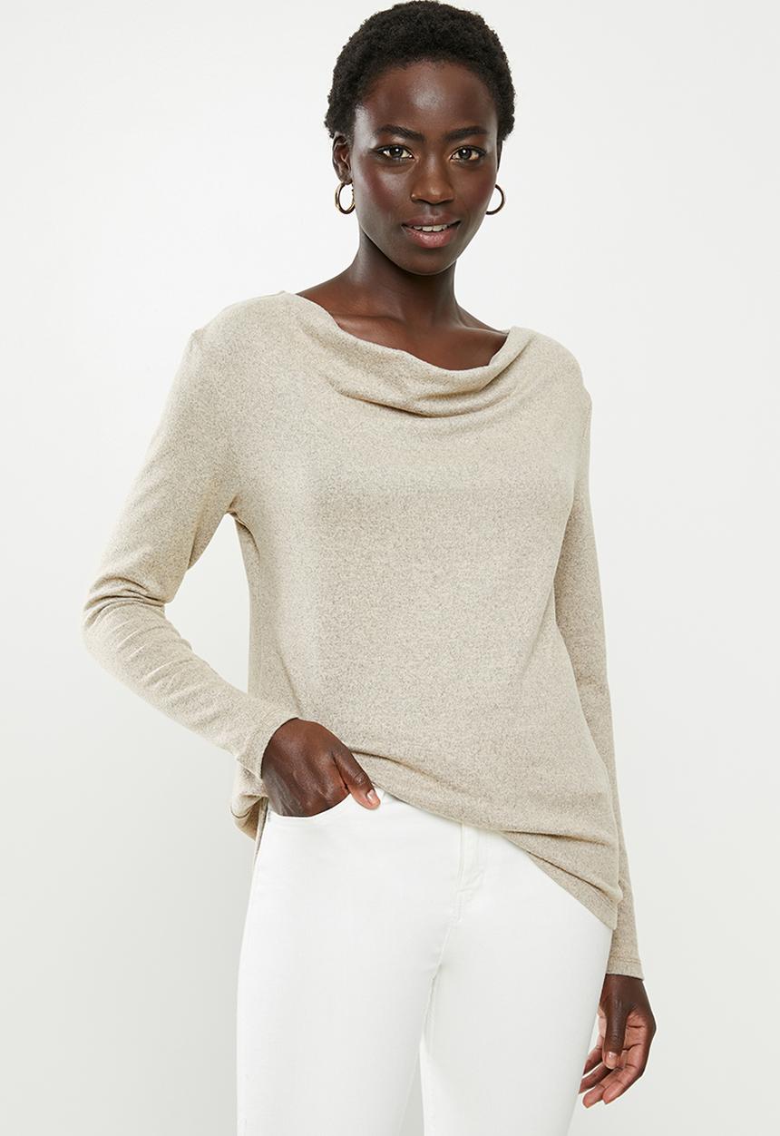 edit - Cowl neck cut & sew top - oatmeal 