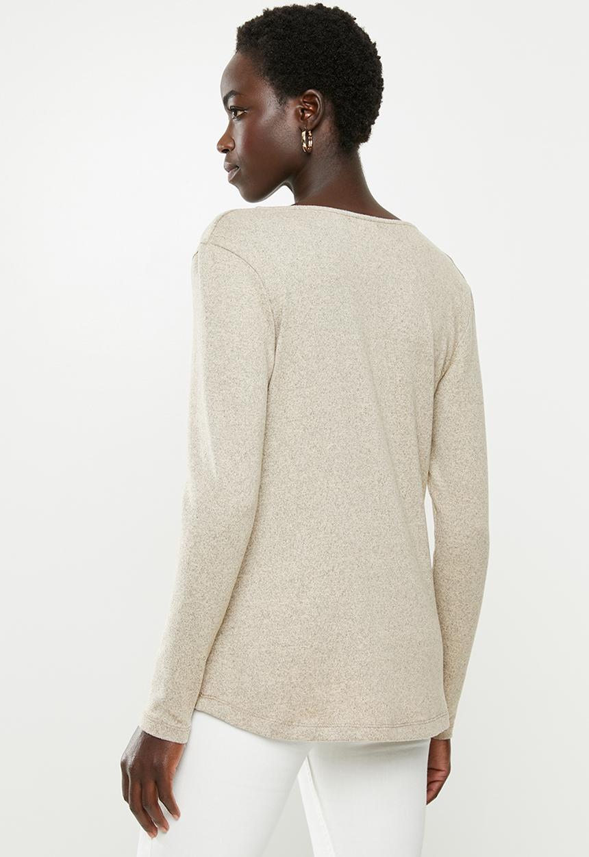 edit - Cowl neck cut & sew top - oatmeal 