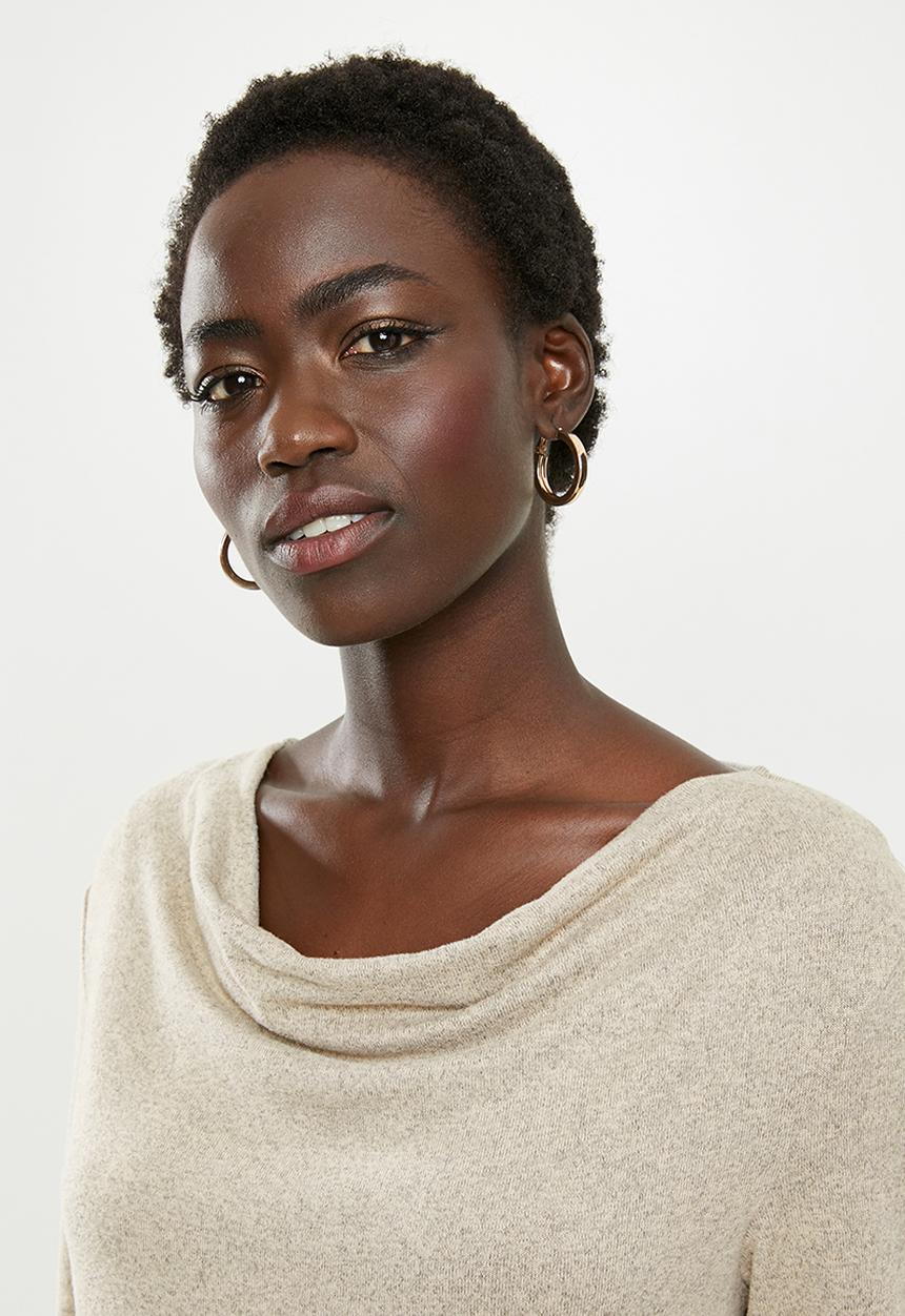 edit - Cowl neck cut & sew top - oatmeal 