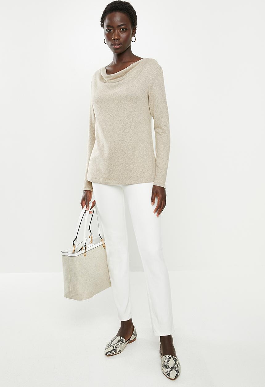edit - Cowl neck cut & sew top - oatmeal 